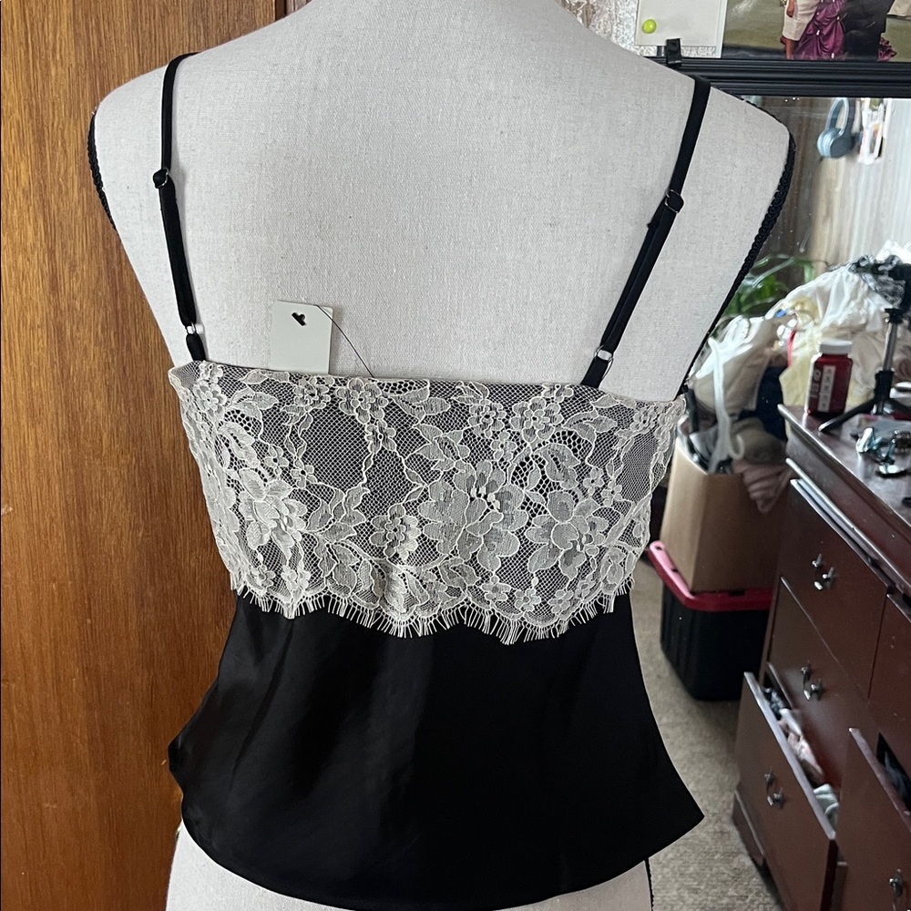 Francesca's Black & Ivory Lace Satin Camisole - Picture 5 of 8